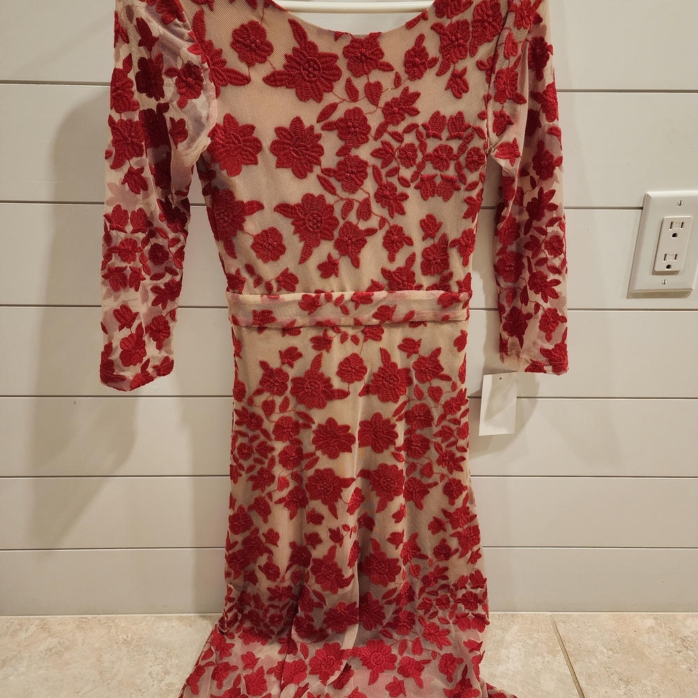 For Love And Lemons Red Floral Lace Dress XS NEW WITH TAGS